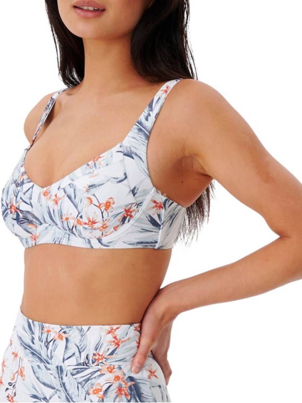 Rip Curl White Floral Underwire Bra with Coral Accents Set– Both Size: LARGE